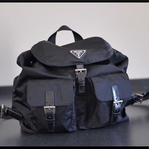 Prada Backpack Black Nylon Milano Logos Italy